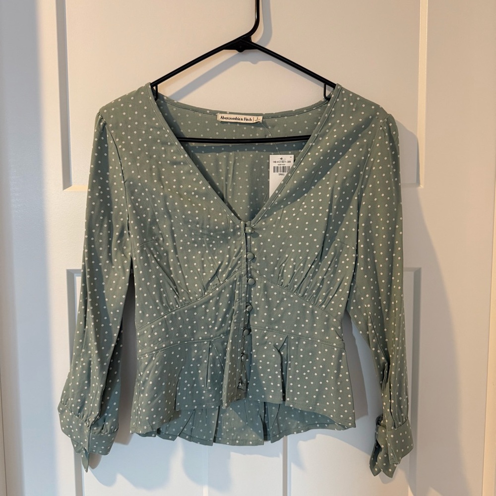 Abercrombie & Fitch Polka Dot Peplum Top Tie Sleeve